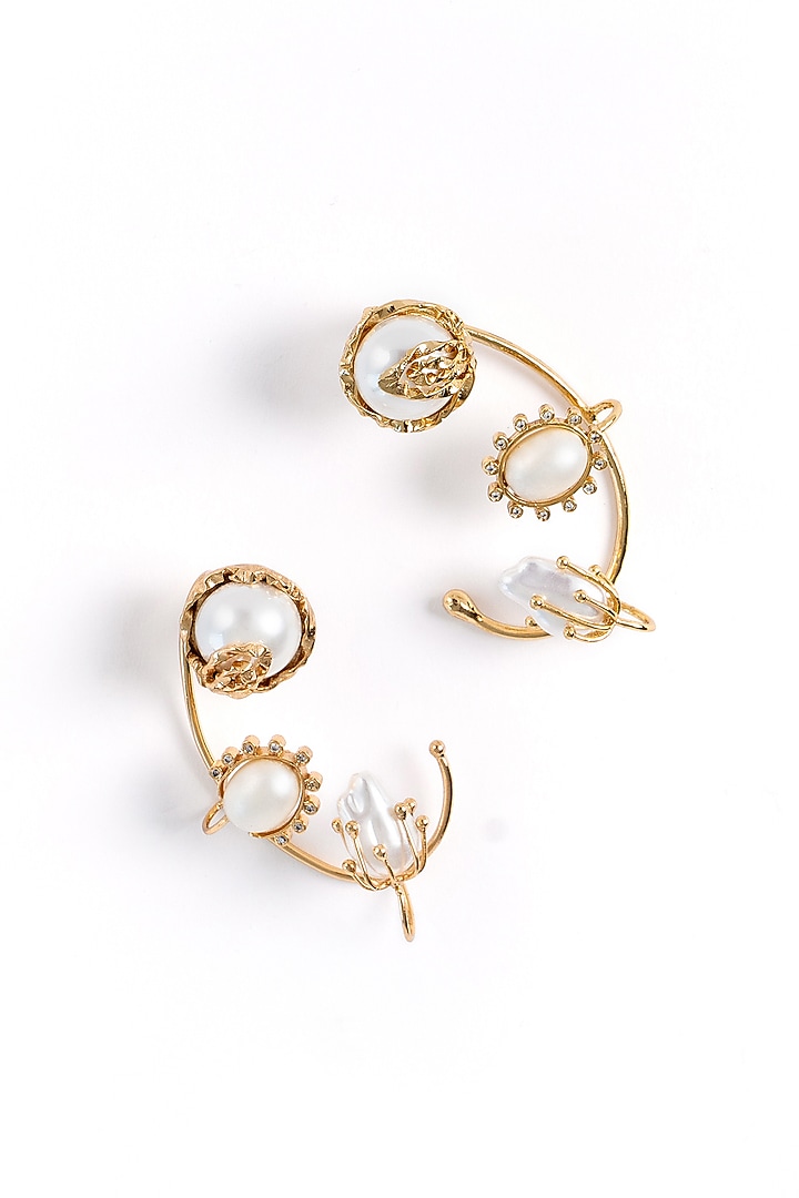 Gold Plated Cubic Zirconia & Faux Pearl Earcuffs by AMAMA at Pernia's Pop Up Shop