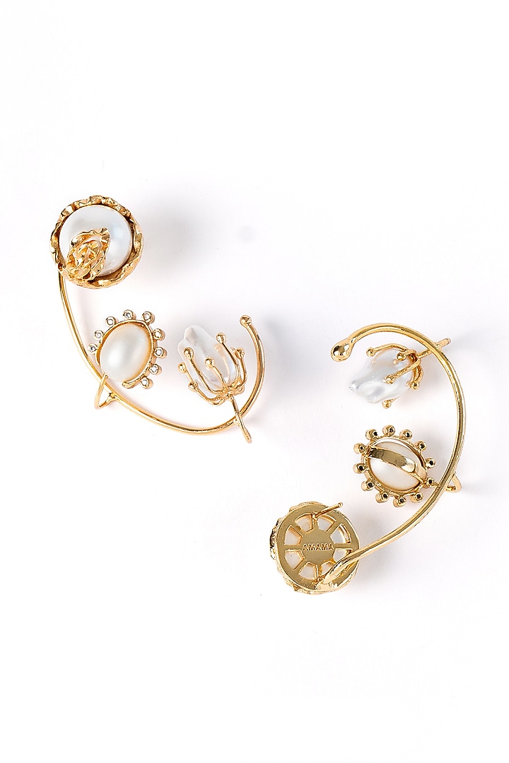 Gold Plated Cubic Zirconia & Faux Pearl Earcuffs by AMAMA at Pernia's Pop Up Shop