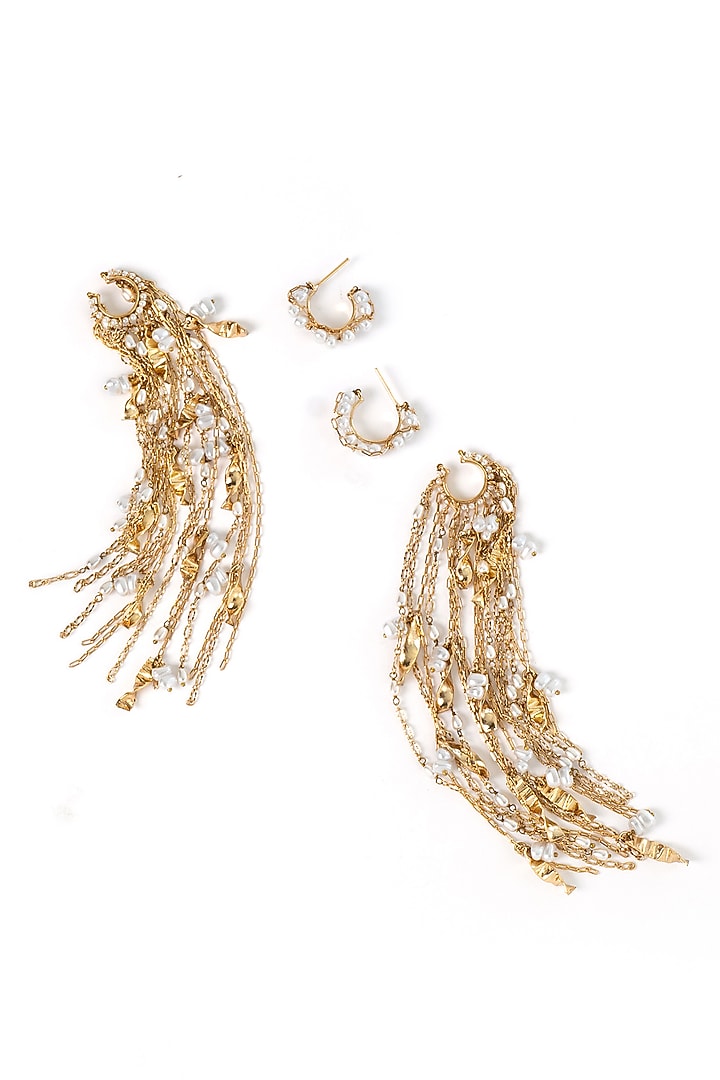 Gold Plated Faux Pearl Stack Dangler Earrings by AMAMA at Pernia's Pop Up Shop