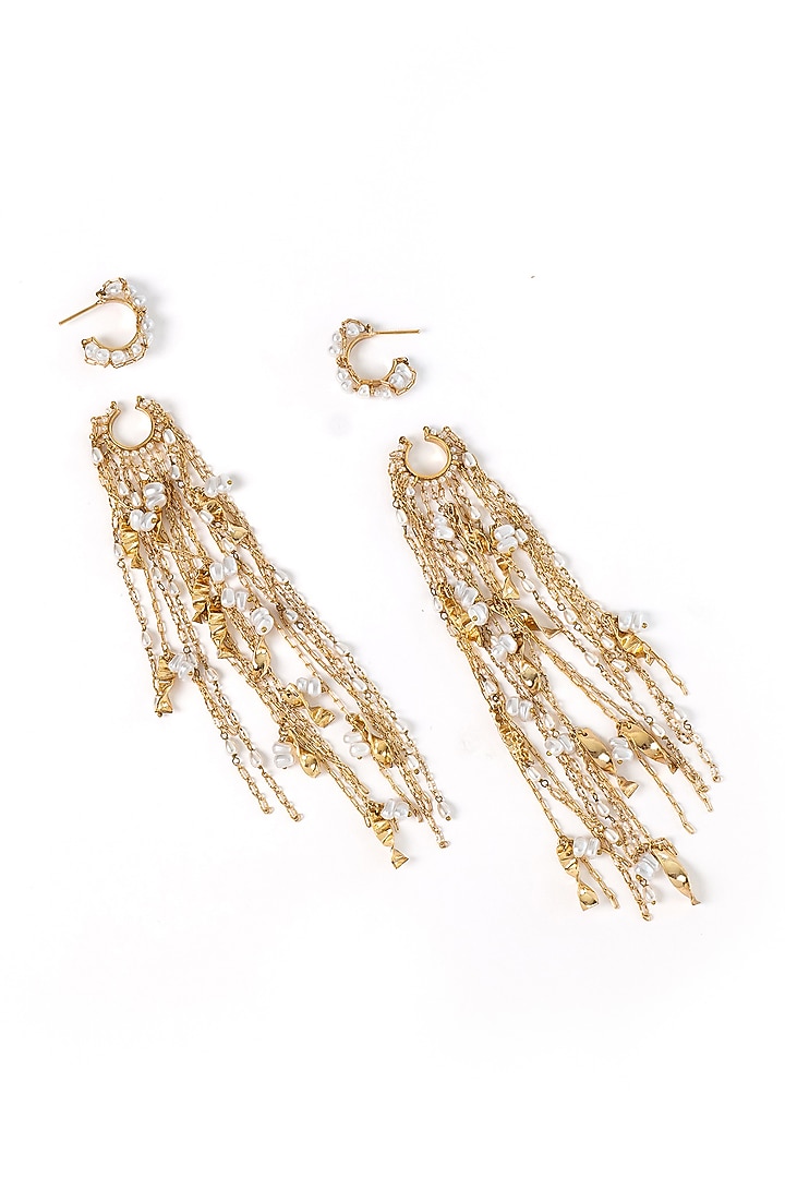Gold Plated Faux Pearl Stack Dangler Earrings by AMAMA at Pernia's Pop Up Shop