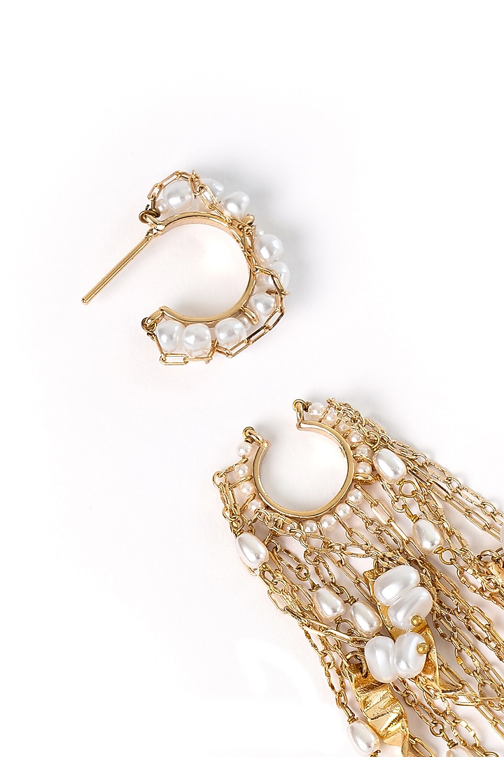 Gold Plated Faux Pearl Stack Dangler Earrings by AMAMA at Pernia's Pop Up Shop