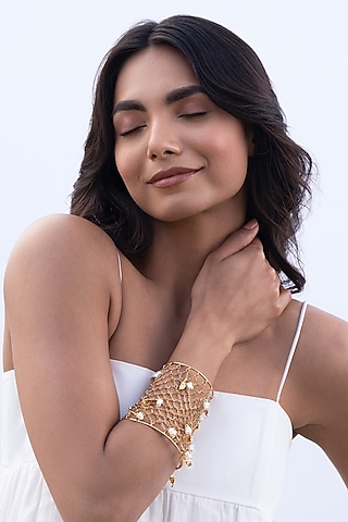 Gold Plated Faux Pearl Handcuff by AMAMA