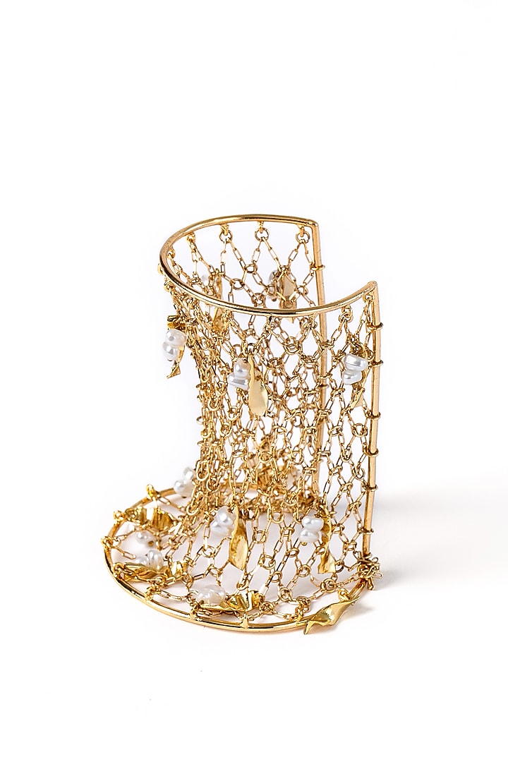 Gold Plated Faux Pearl Handcuff by AMAMA at Pernia's Pop Up Shop
