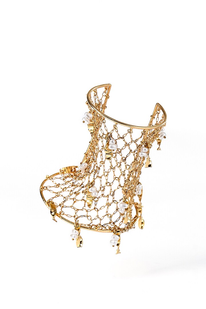 Gold Plated Faux Pearl Handcuff by AMAMA at Pernia's Pop Up Shop