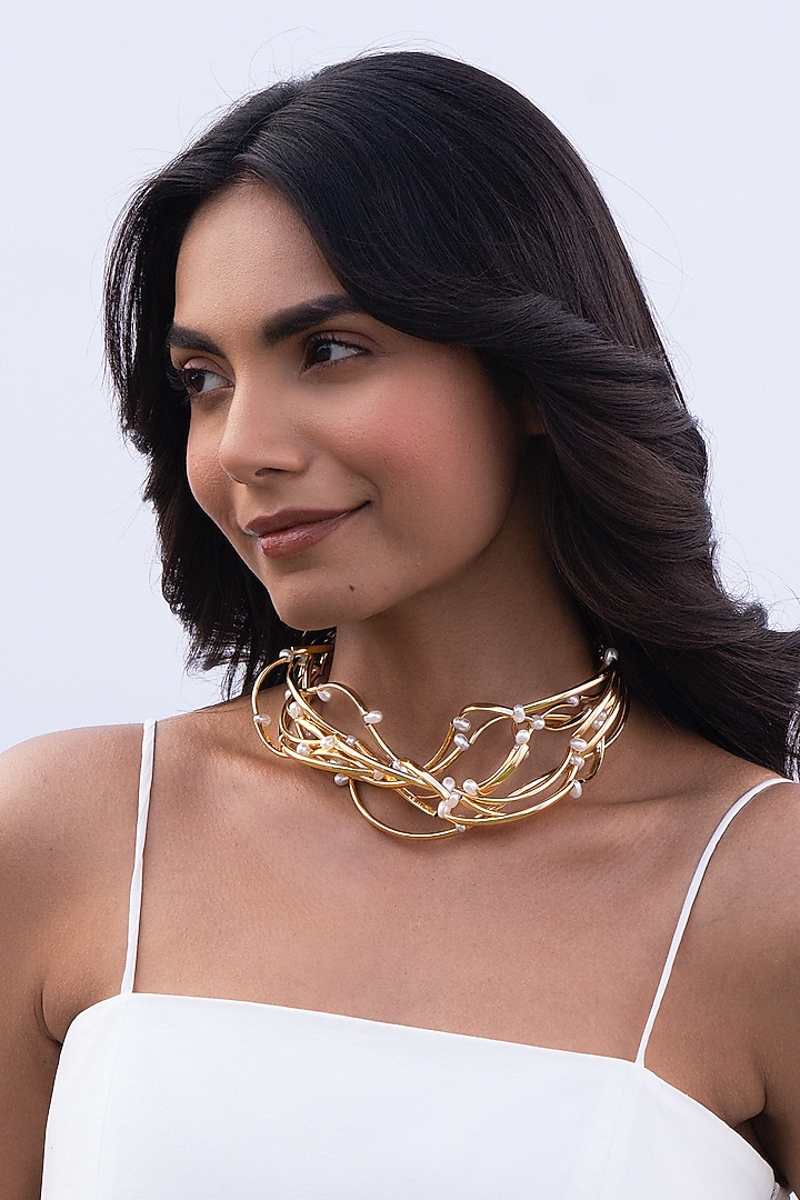 Gold Plated Brass Choker Necklace by AMAMA at Pernia's Pop Up Shop