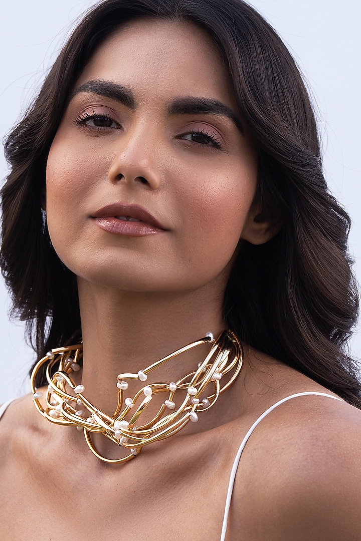 Gold Plated Brass Choker Necklace by AMAMA at Pernia's Pop Up Shop