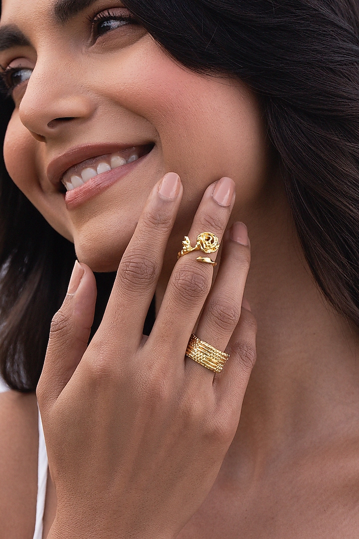 Gold Plated Brass Stack Rings (Set Of 2) by AMAMA at Pernia's Pop Up Shop