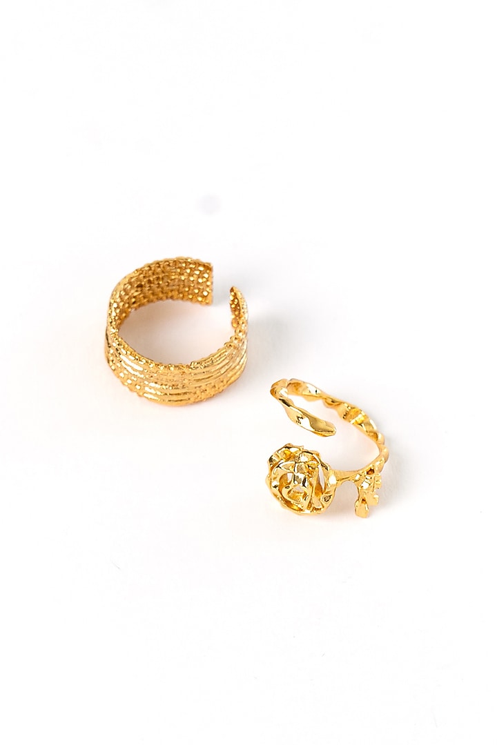 Gold Plated Brass Stack Rings (Set Of 2) by AMAMA at Pernia's Pop Up Shop
