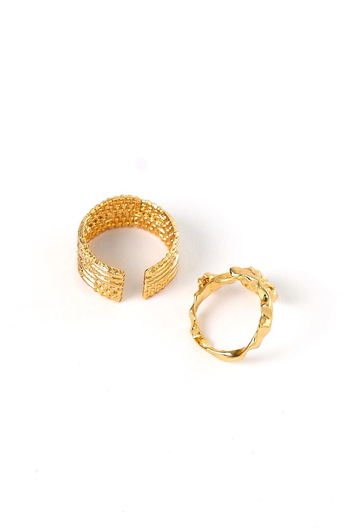 Gold Plated Brass Stack Rings (Set Of 2) by AMAMA at Pernia's Pop Up Shop