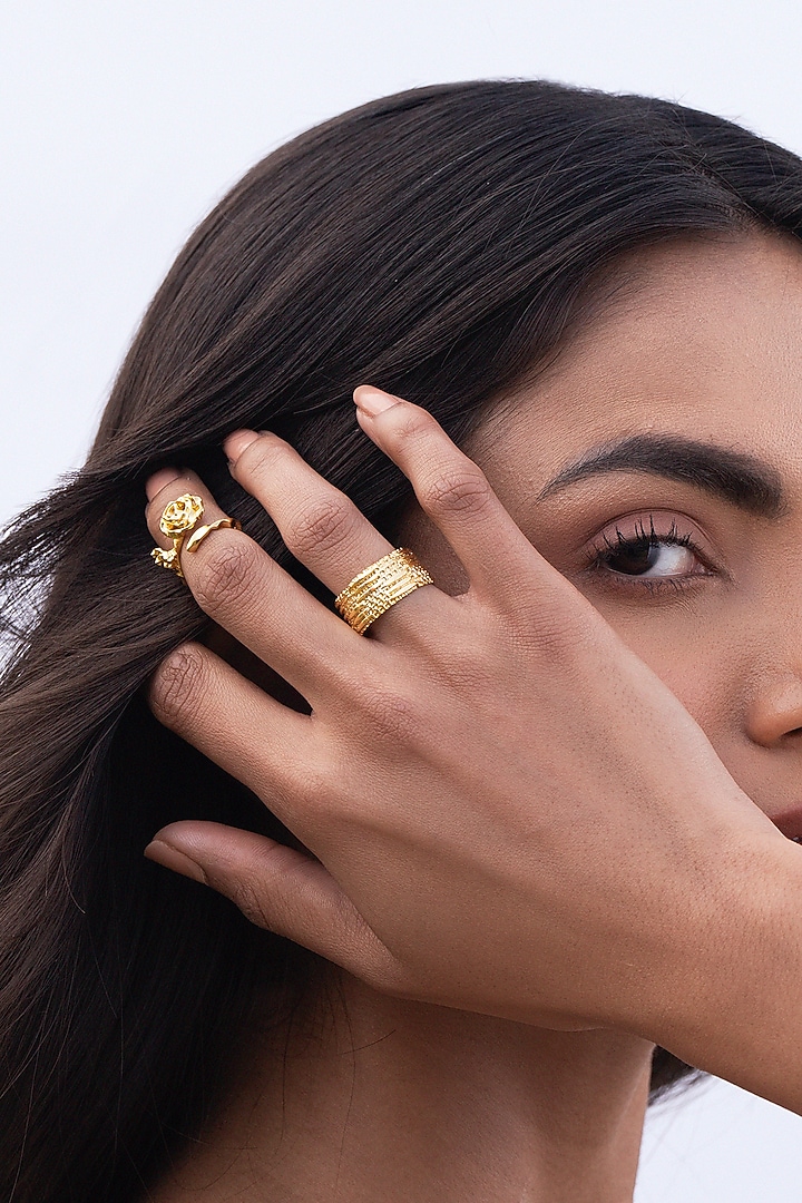 Gold Plated Brass Stack Rings (Set Of 2) by AMAMA at Pernia's Pop Up Shop