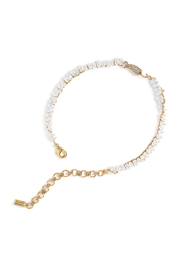 Gold Plated Cubic Zirconia & Faux Pearl Choker Necklace by AMAMA at Pernia's Pop Up Shop
