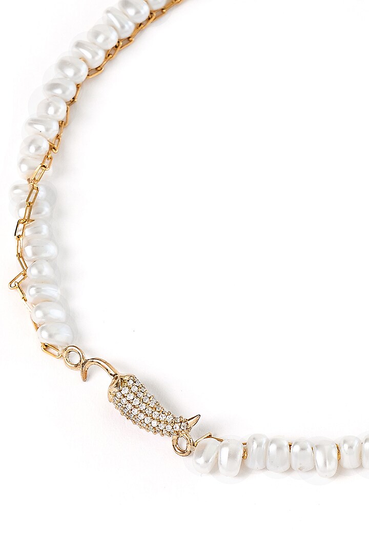 Gold Plated Cubic Zirconia & Faux Pearl Choker Necklace by AMAMA at Pernia's Pop Up Shop
