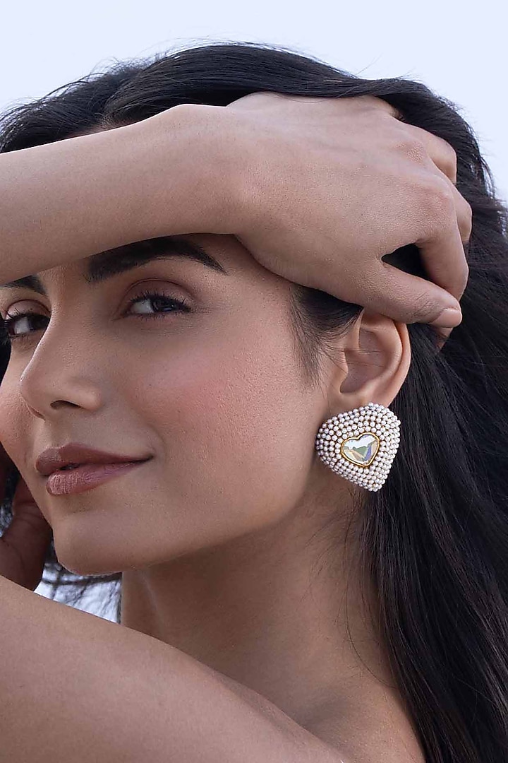 Gold Plated Chaton Stone & Faux Pearl Stud Earrings by AMAMA at Pernia's Pop Up Shop