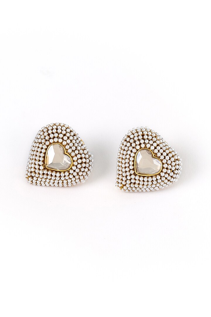 Gold Plated Chaton Stone & Faux Pearl Stud Earrings by AMAMA at Pernia's Pop Up Shop