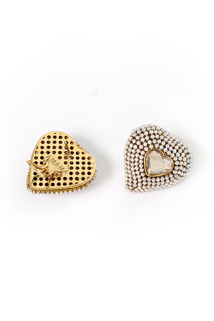 Gold Plated Chaton Stone & Faux Pearl Stud Earrings by AMAMA at Pernia's Pop Up Shop