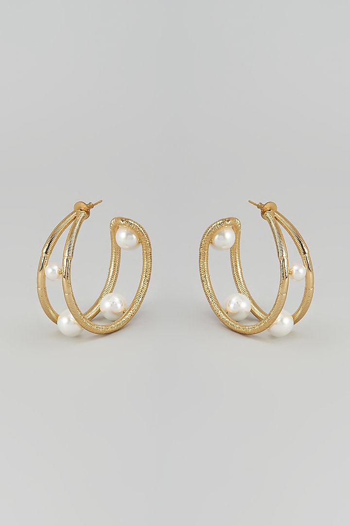 Gold Plated Faux Pearl Hoop Earrings by AMAMA at Pernia's Pop Up Shop
