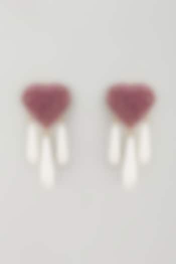 Gold Plated Red Chaton Stone Heart-Shaped Stud Earrings by AMAMA at Pernia's Pop Up Shop
