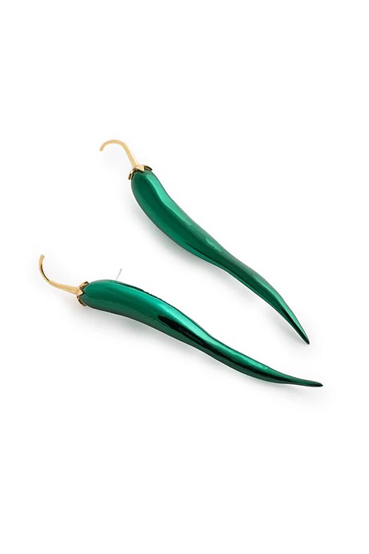 Gold Plated Green Brass Alloy Statement Earrings by AMAMA at Pernia's Pop Up Shop
