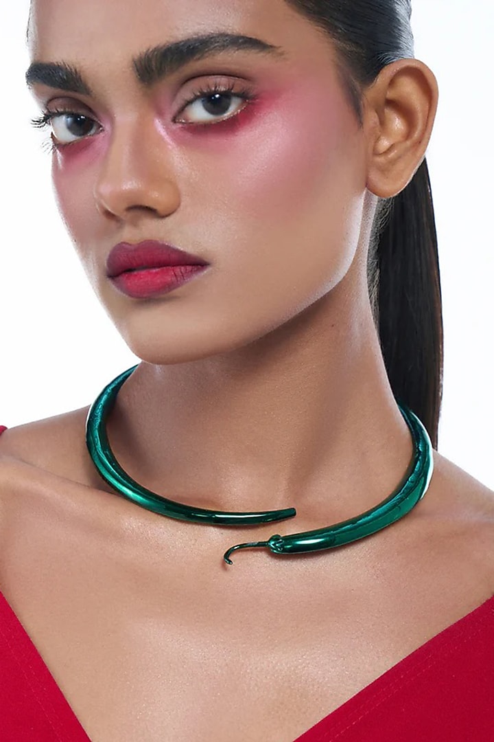 Gold Plated Green Brass Alloy Necklace by AMAMA at Pernia's Pop Up Shop
