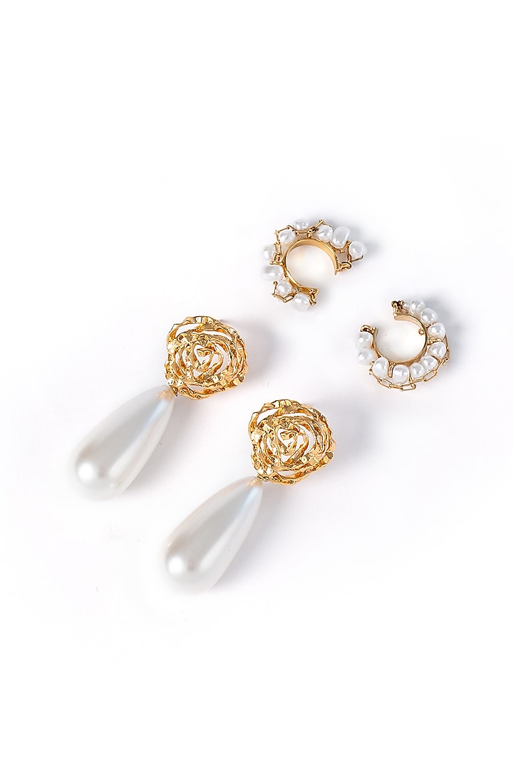 Gold Plated Brass Earstack Earrings (Set f 4) by AMAMA at Pernia's Pop Up Shop