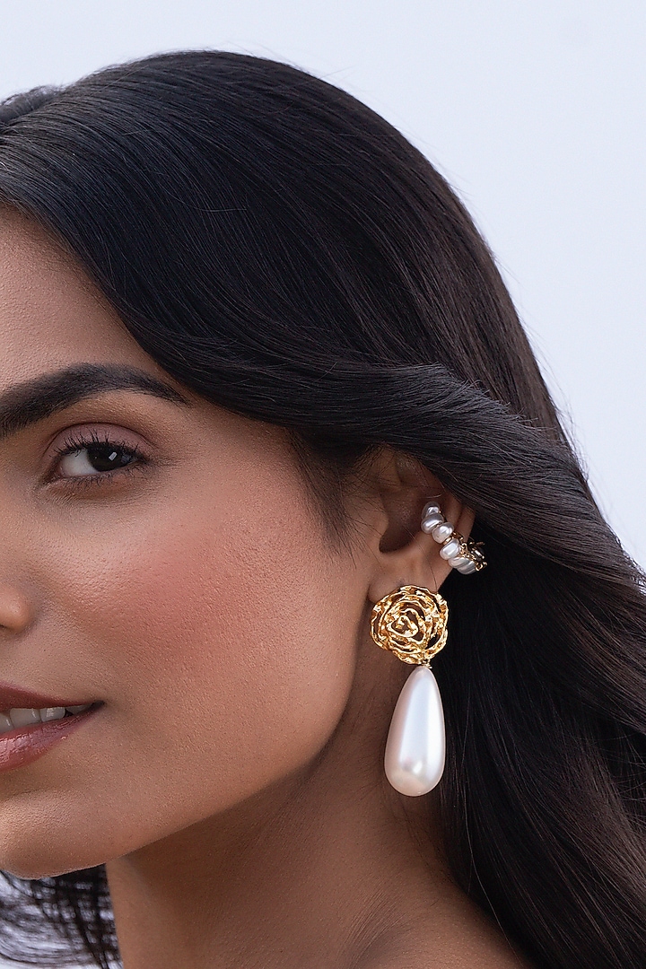 Gold Plated Brass Earstack Earrings (Set f 4) by AMAMA at Pernia's Pop Up Shop
