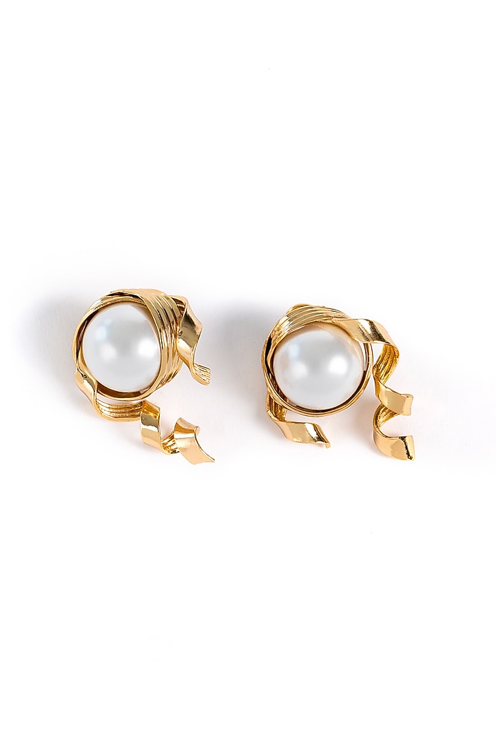 Gold Plated Pearl Stud Earrings by AMAMA at Pernia's Pop Up Shop