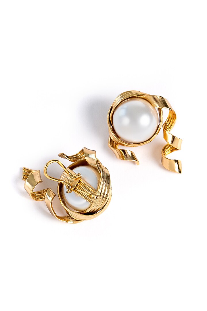 Gold Plated Pearl Stud Earrings by AMAMA at Pernia's Pop Up Shop