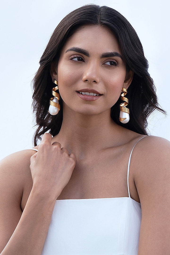 Gold Plated Brass Earrings by AMAMA at Pernia's Pop Up Shop