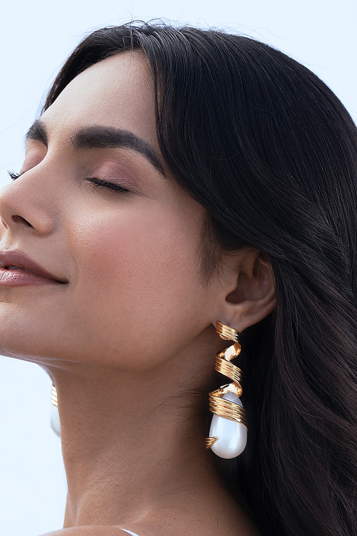 Gold Plated Brass Earrings by AMAMA at Pernia's Pop Up Shop