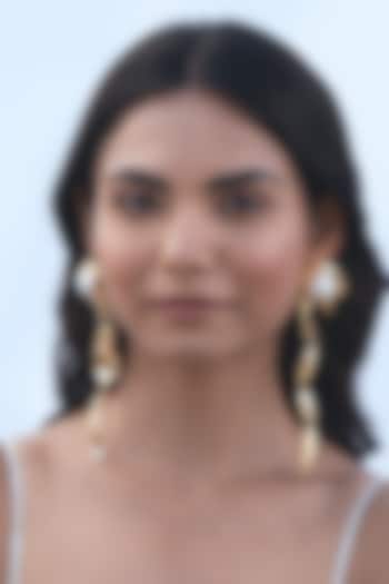 Gold Plated Pearl Dangler Earrings by AMAMA at Pernia's Pop Up Shop