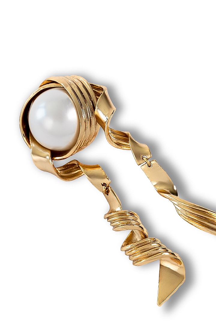 Gold Plated Pearl Dangler Earrings by AMAMA at Pernia's Pop Up Shop