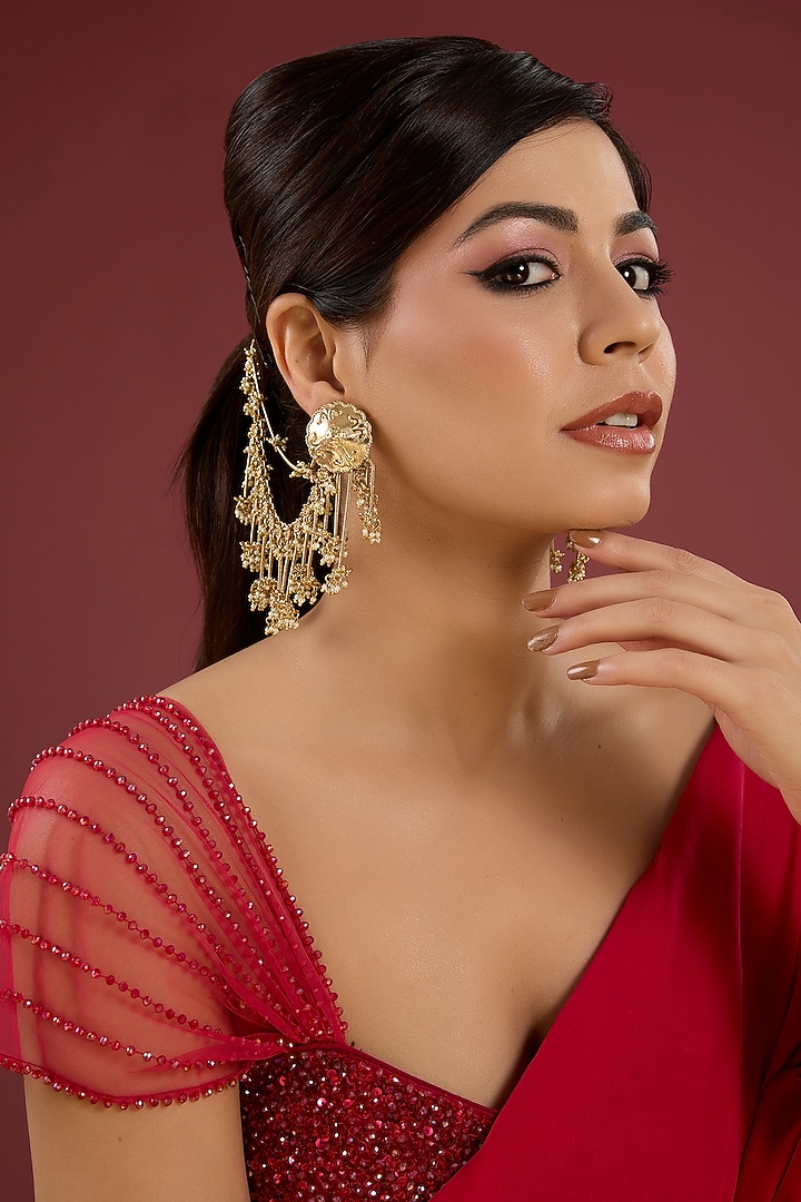 Antique Gold Plated Faux Pearl Dangler Earrings by AMAMA at Pernia's Pop Up Shop