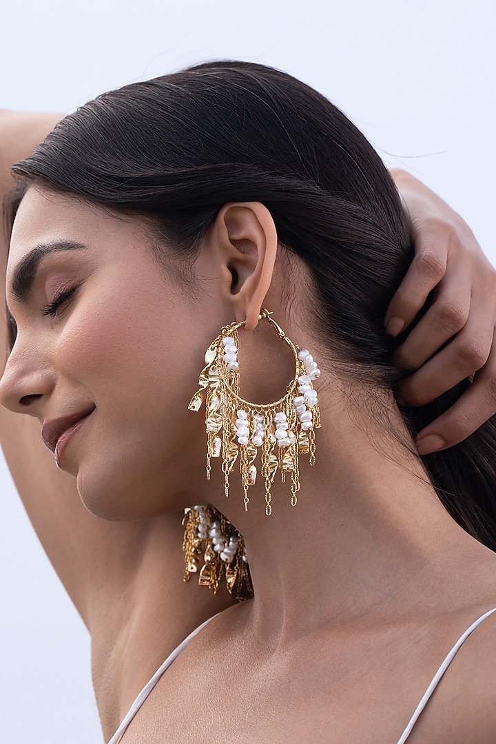 Gold Plated Brass Hoop Earrings by AMAMA at Pernia's Pop Up Shop