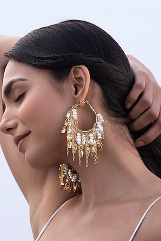 Gold Plated Brass Hoop Earrings by AMAMA
