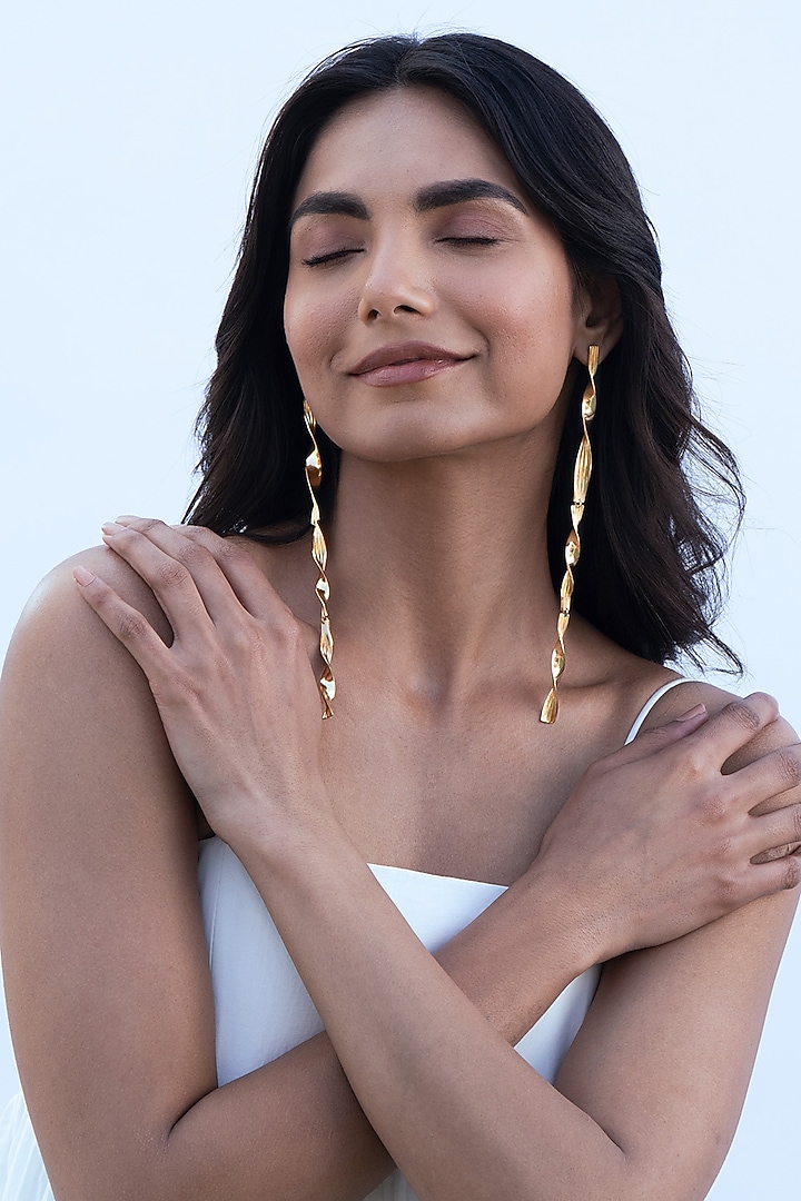 Gold Plated Brass Dangler Earrings by AMAMA at Pernia's Pop Up Shop