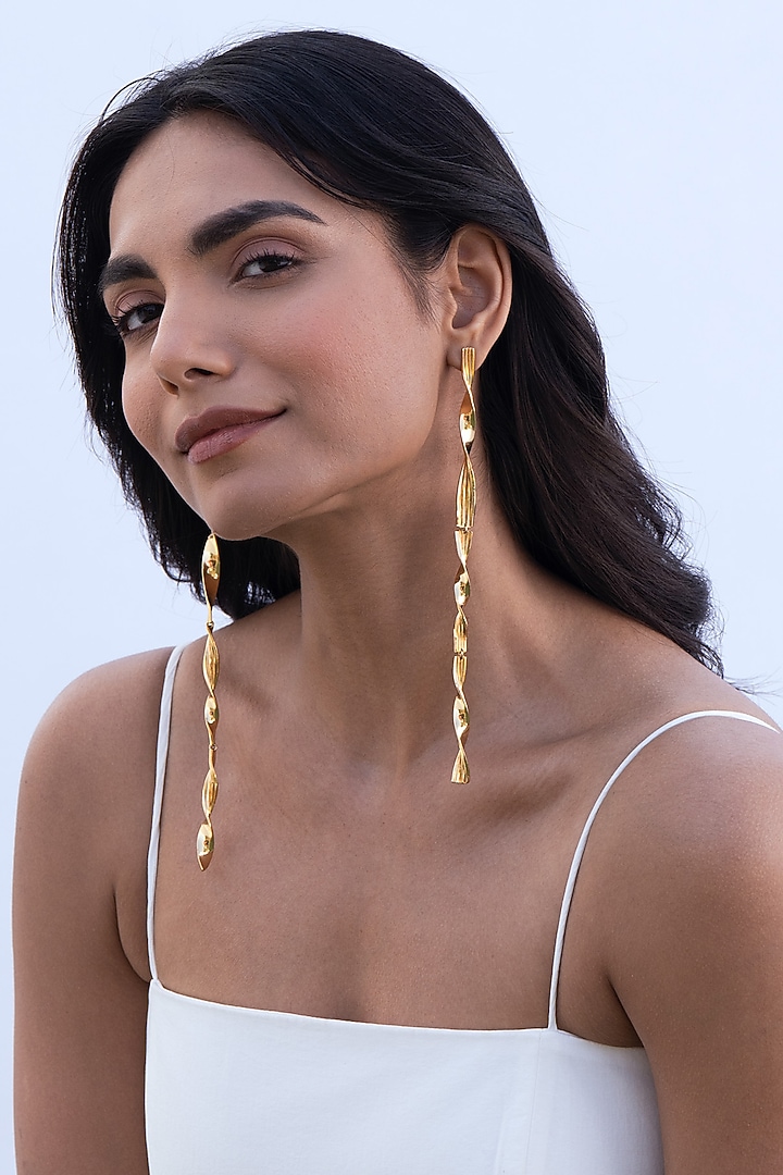 Gold Plated Brass Dangler Earrings by AMAMA at Pernia's Pop Up Shop