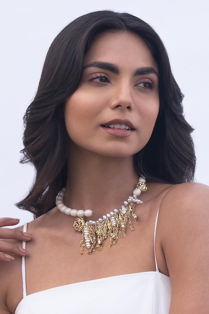 Gold Plated Pearl Collar Necklace by AMAMA at Pernia's Pop Up Shop