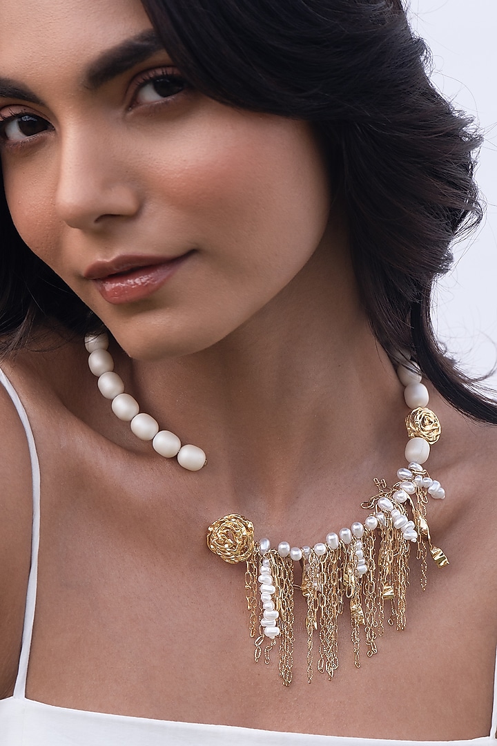 Gold Plated Pearl Collar Necklace by AMAMA at Pernia's Pop Up Shop