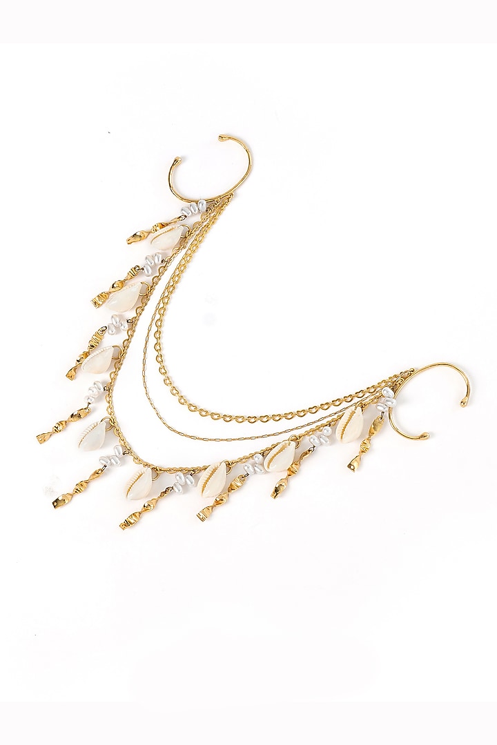 Gold Plated Faux Pearl & Cowrie Shell Hair Accessory by AMAMA at Pernia's Pop Up Shop