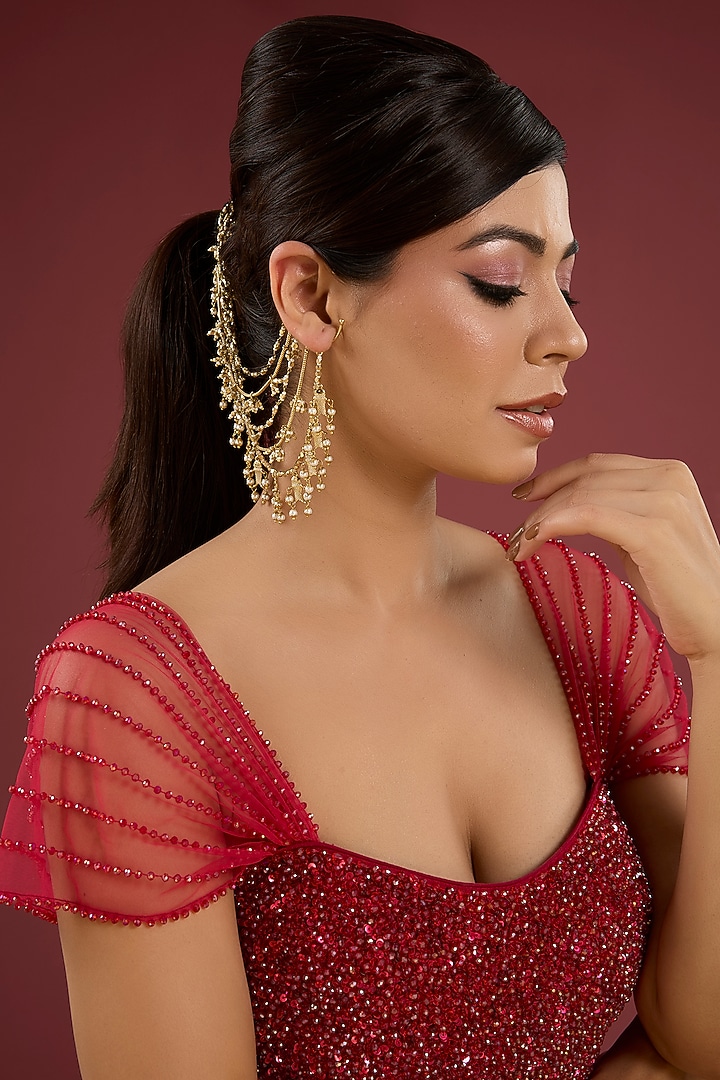 Antique Gold Plated Faux Pearl Dangler Earrings by AMAMA at Pernia's Pop Up Shop
