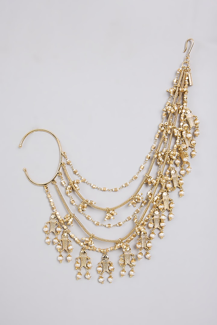 Antique Gold Plated Faux Pearl Dangler Earrings by AMAMA at Pernia's Pop Up Shop