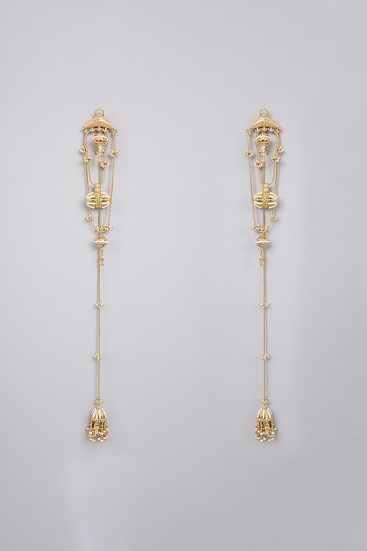 Antique Gold Plated Faux Pearl Jhumka Earrings by AMAMA at Pernia's Pop Up Shop