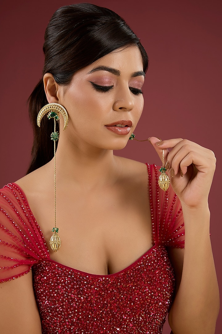 Antique Gold Plated Green Onyx Dangler Earrings by AMAMA at Pernia's Pop Up Shop