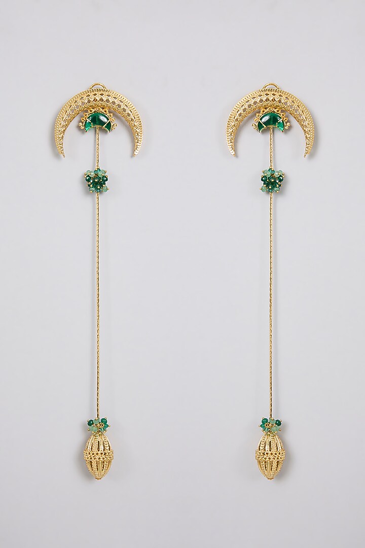 Antique Gold Plated Green Onyx Dangler Earrings by AMAMA at Pernia's Pop Up Shop