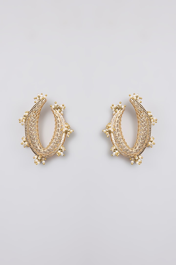 Antique Gold Plated Faux Pearl & Motif Twisted Earrings by AMAMA at Pernia's Pop Up Shop