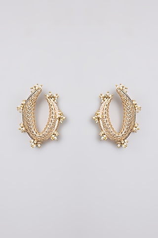 Antique Gold Plated Faux Pearl & Motif Twisted Earrings by AMAMA