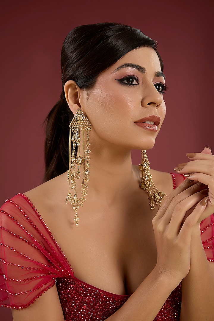 Antique Gold Plated Faux Pearl Dangler Earrings by AMAMA at Pernia's Pop Up Shop