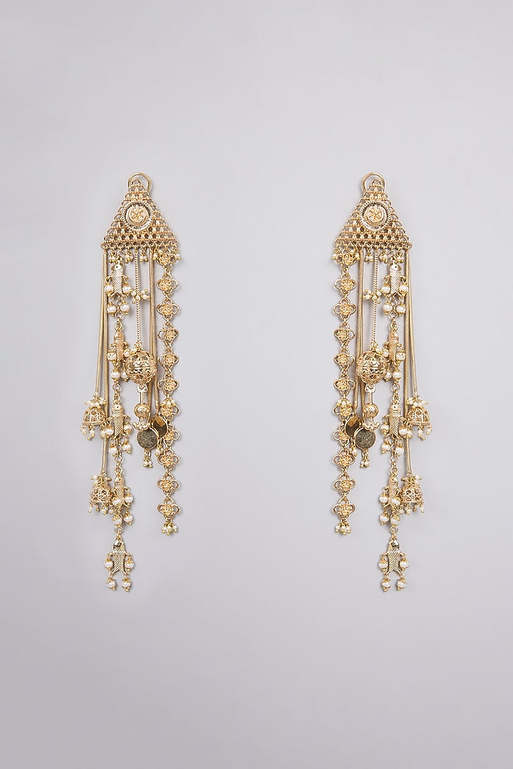 Antique Gold Plated Faux Pearl Dangler Earrings by AMAMA at Pernia's Pop Up Shop