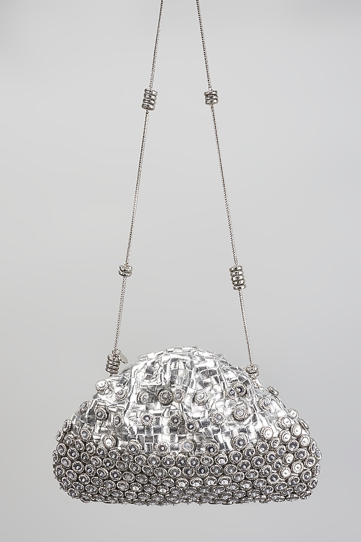 Silver Vegan Leather & Zari Thread Bag by AMAMA at Pernia's Pop Up Shop