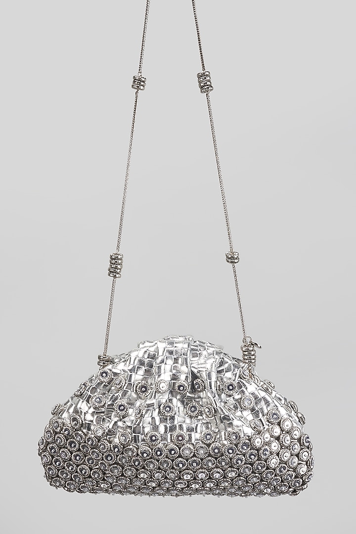 Silver Vegan Leather & Zari Thread Bag by AMAMA at Pernia's Pop Up Shop
